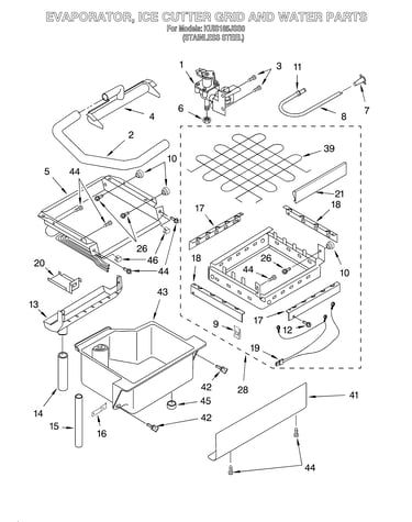 Evaporator, ice cutter grid and water