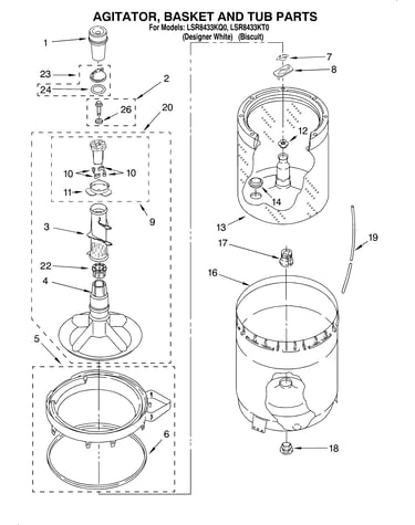 Agitator, basket and tub