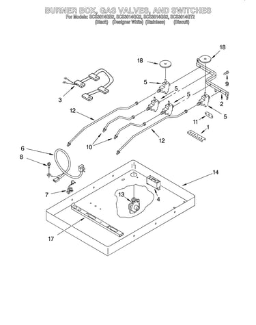 Burner box, gas valves, switches