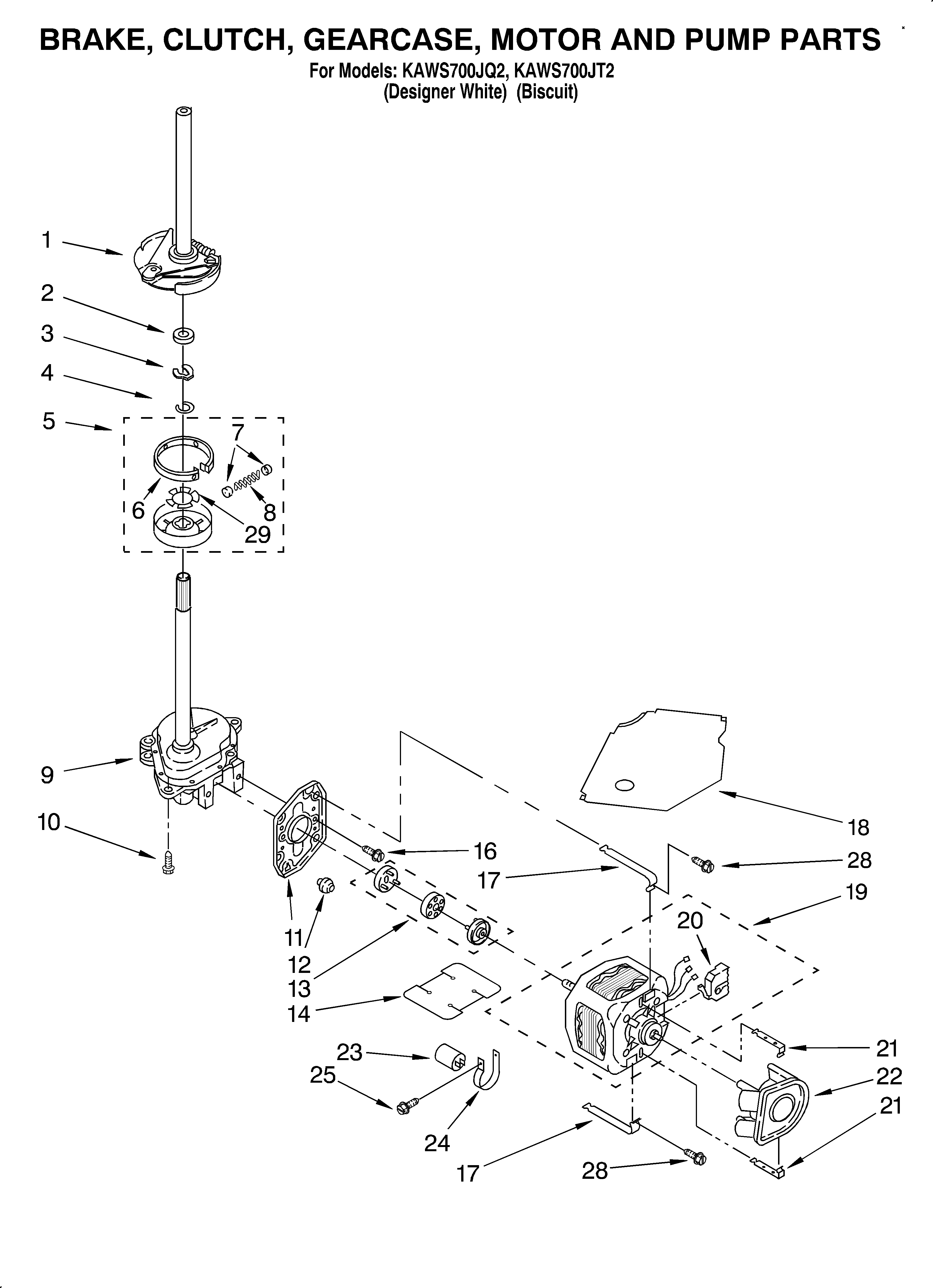 Brake, clutch, gearcase, motor and pump
