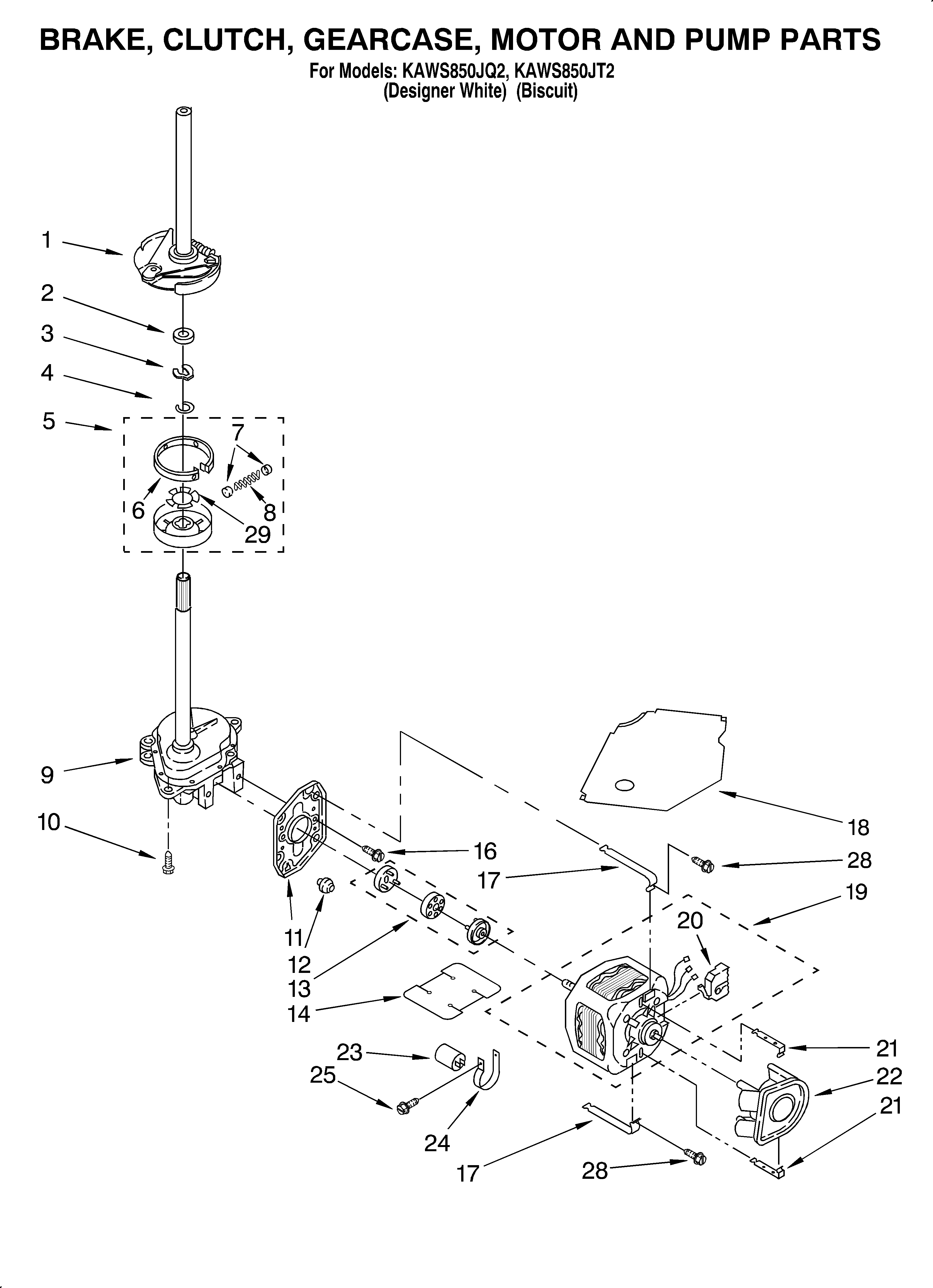 Brake, clutch, gearcase, motor and pump