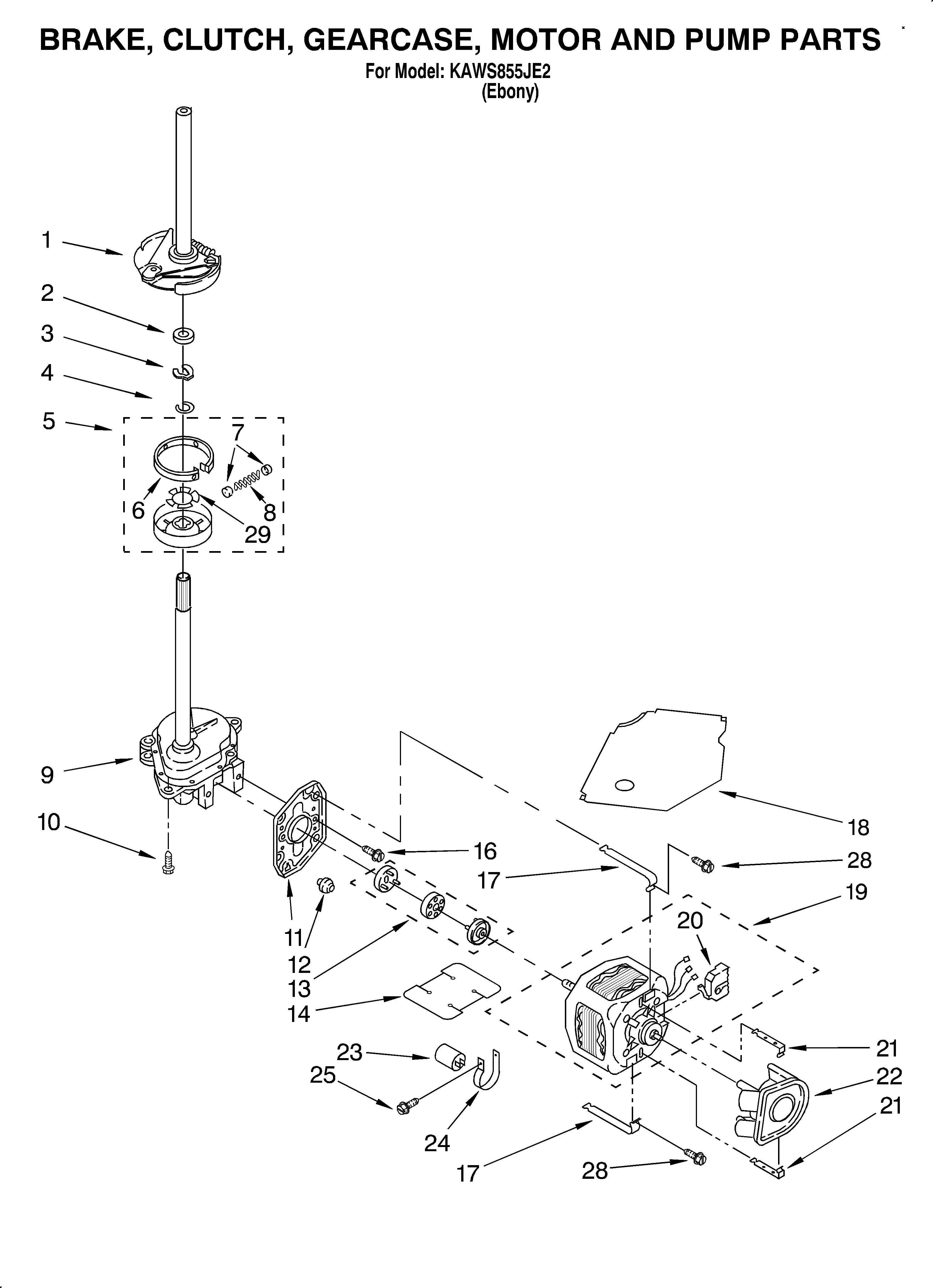 Brake, clutch, gearcase, motor and pump