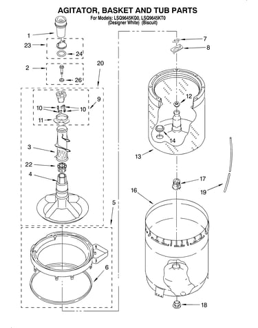 Agitator, basket and tub