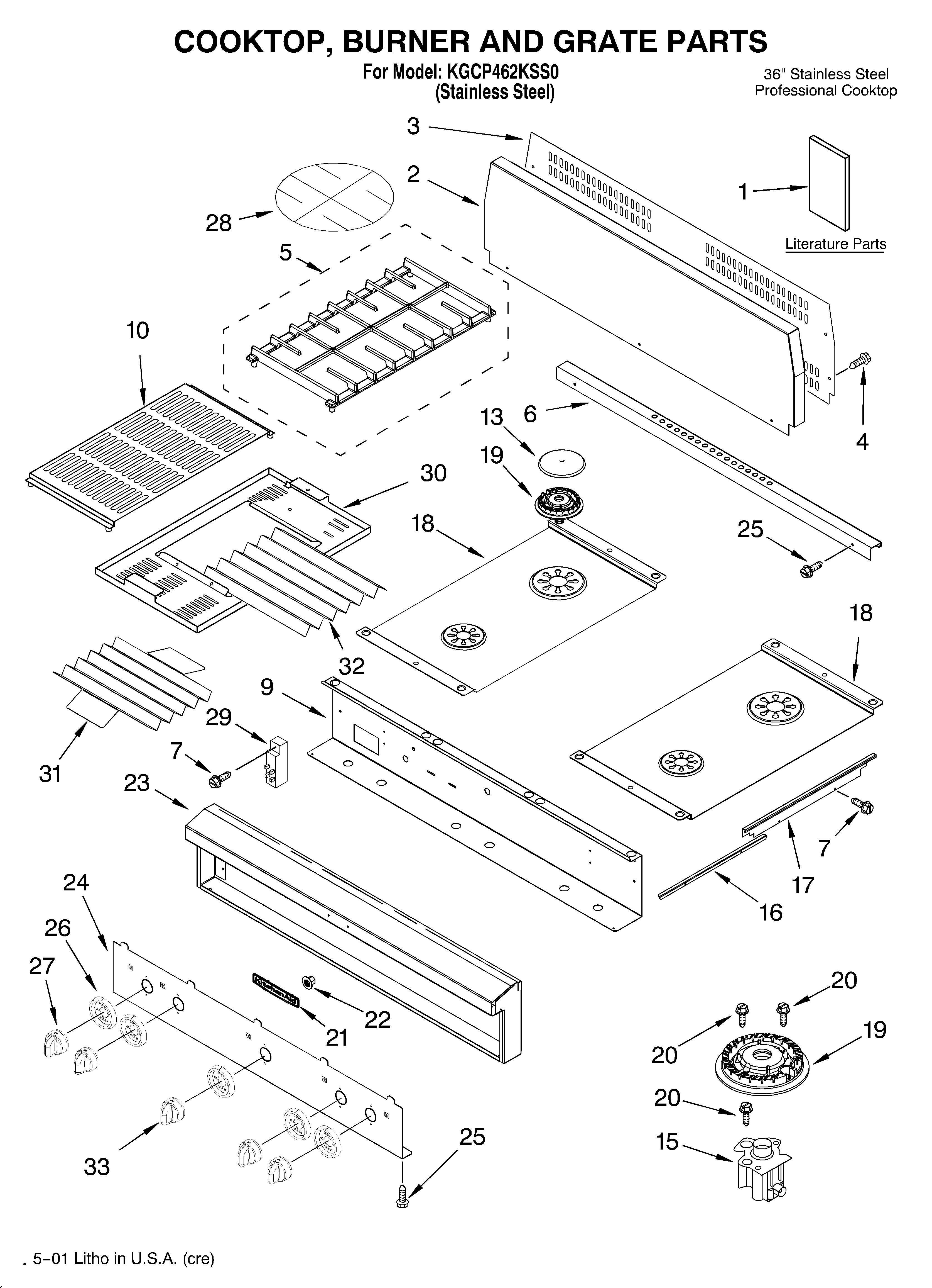 Cooktop, burner, grate/literature