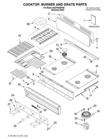 Cooktop, burner, grate/literature