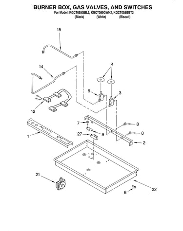 Burner box, gas valves, switches