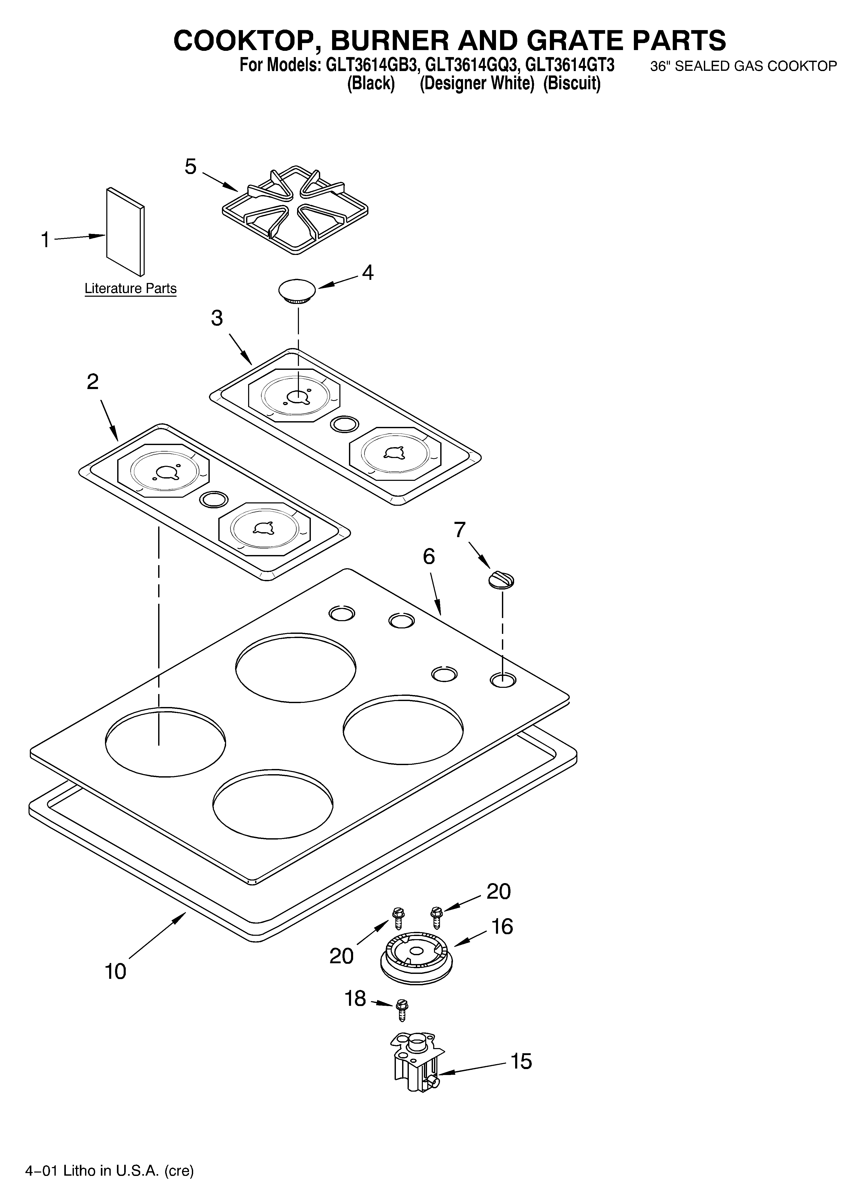 Cooktop, burner, grate/literature