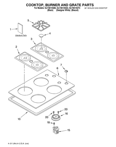 Cooktop, burner, grate/literature