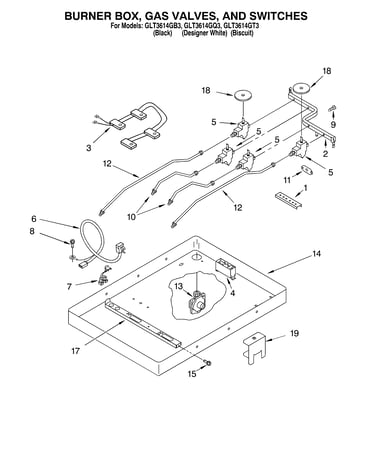 Burner box, gas valves, switches
