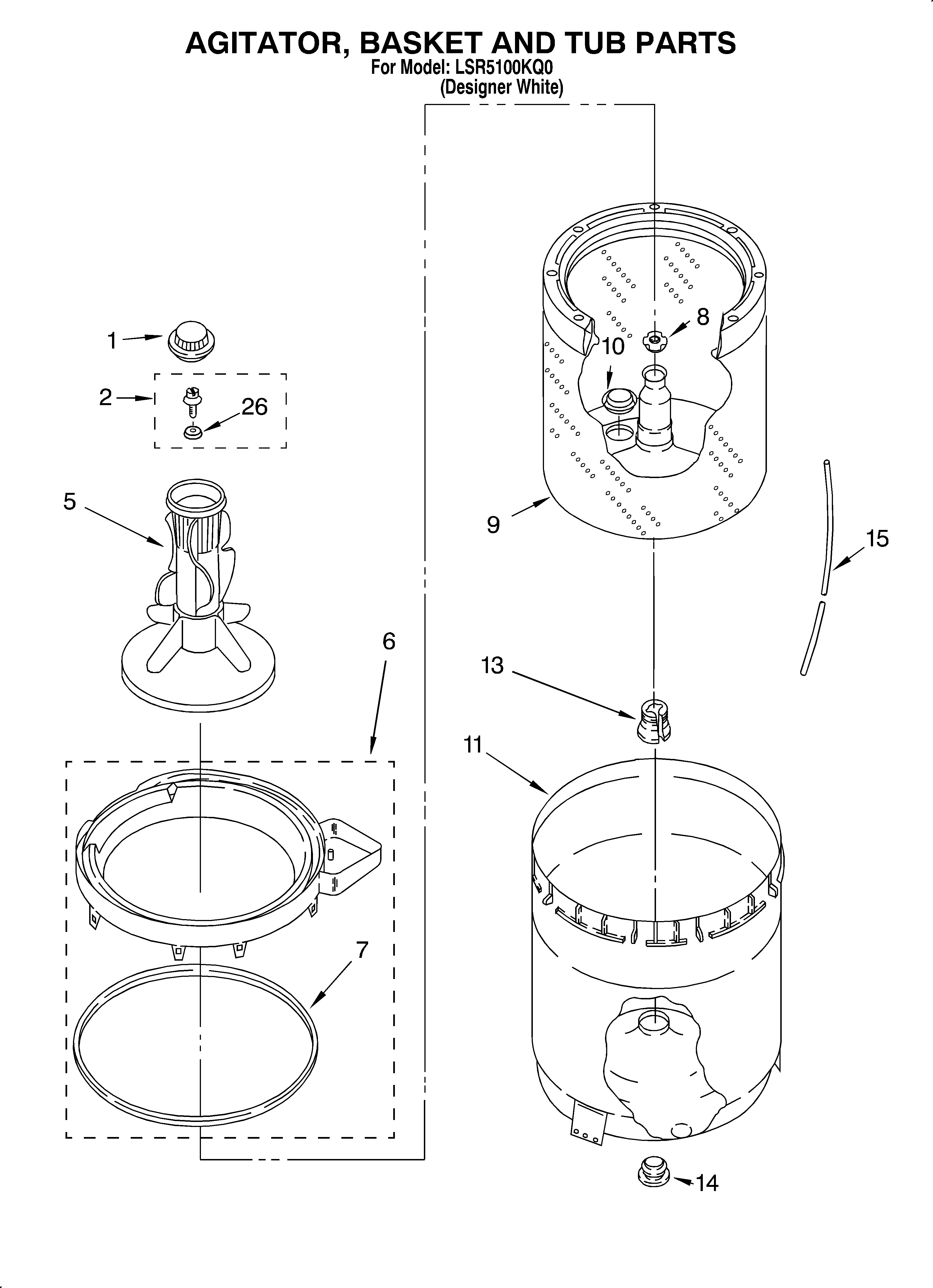 Agitator, basket and tub
