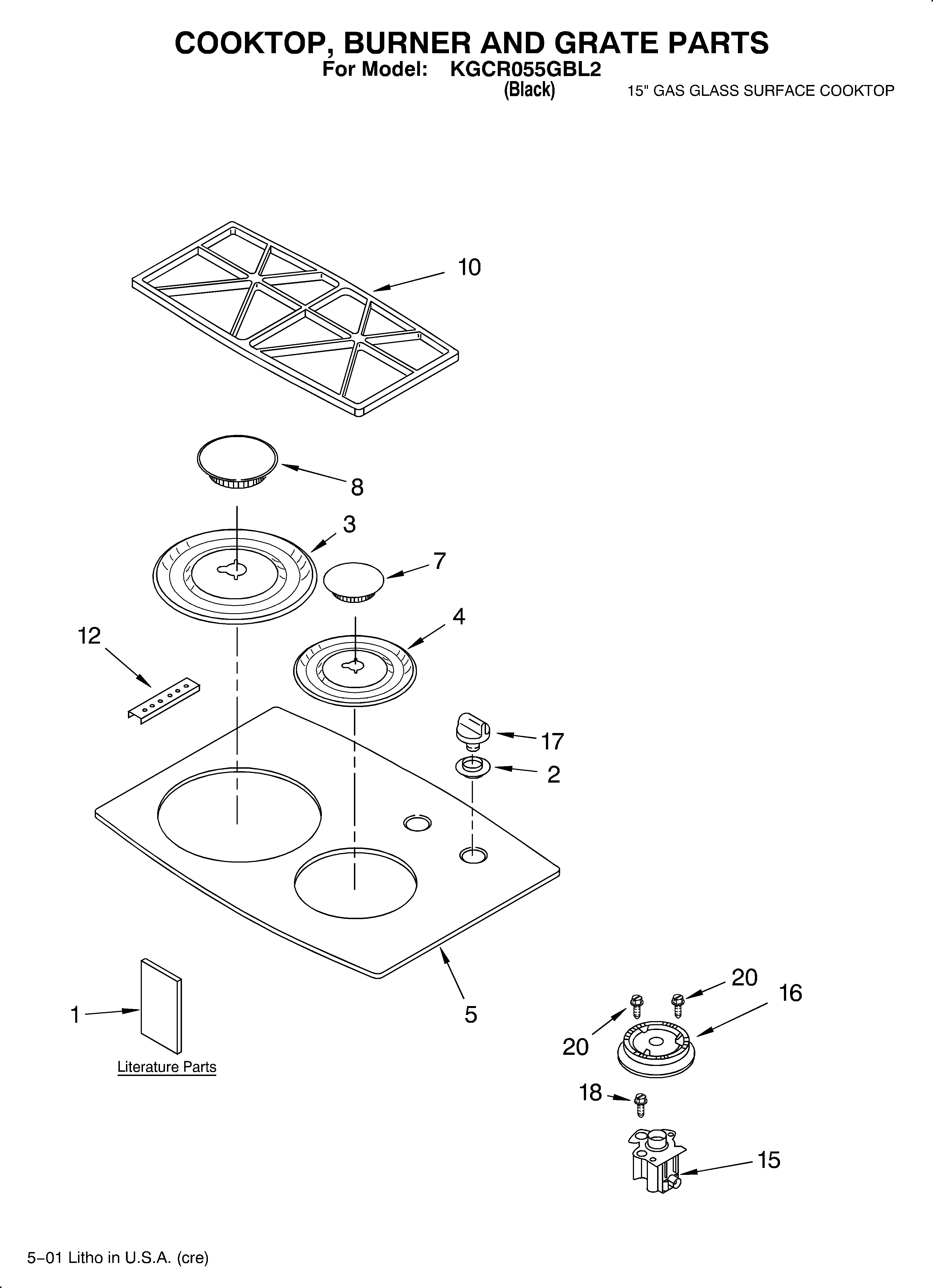 Cooktop, burner, grate/literature