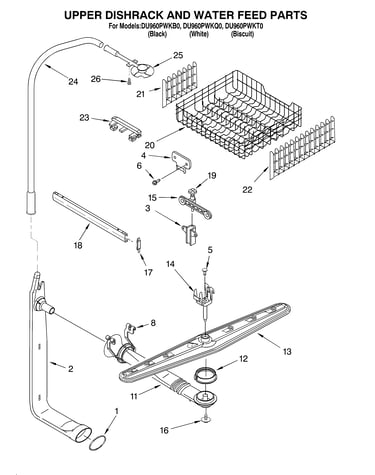 Upper dishrack and water feed