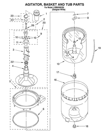 Agitator, basket and tub