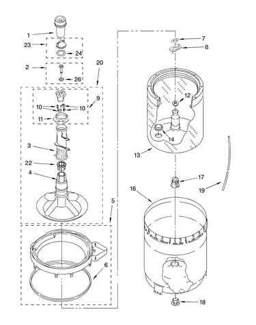Agitator, basket and tub