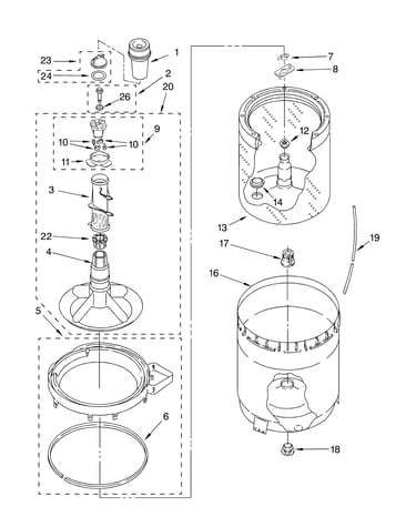 Agitator, basket and tub
