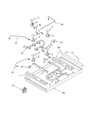 Burner box, gas valves, switches
