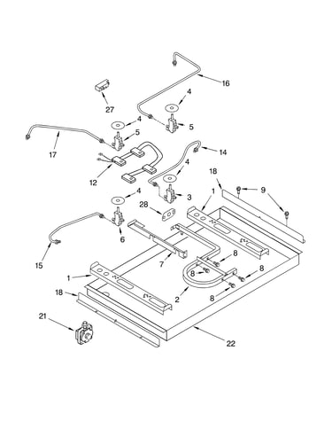 Burner box, gas valves and switches