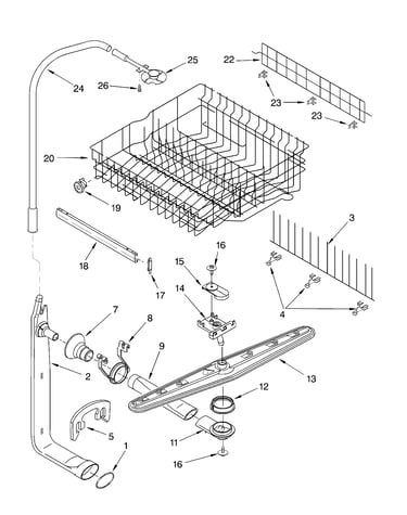 Upper dishrack and water feed