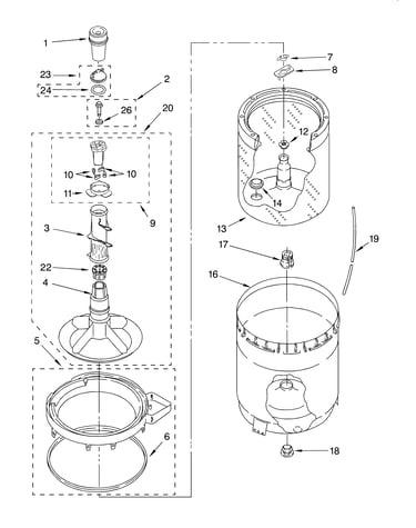 Agitator, basket and tub