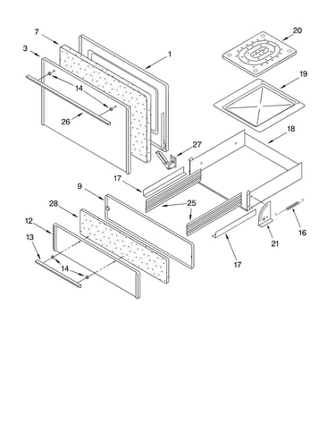 Oven door and broiler