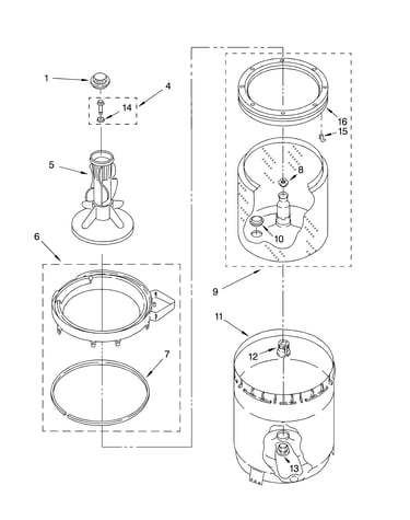 Agitator, basket and tub