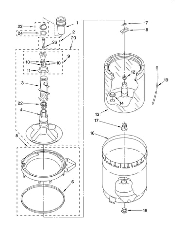 Agitator, basket and tub