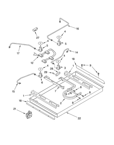 Burner box, gas valves and switches