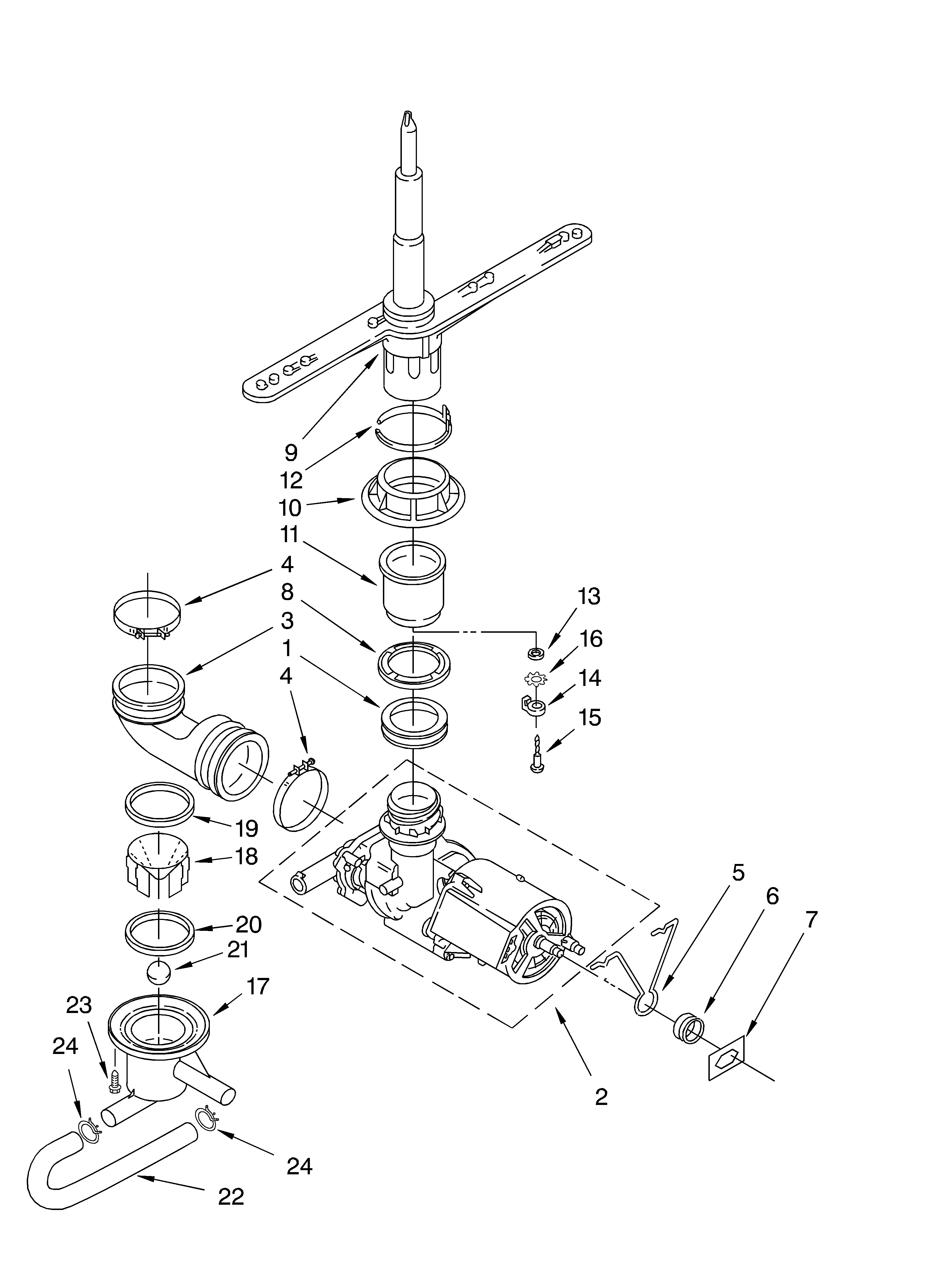 Pump and spray arm