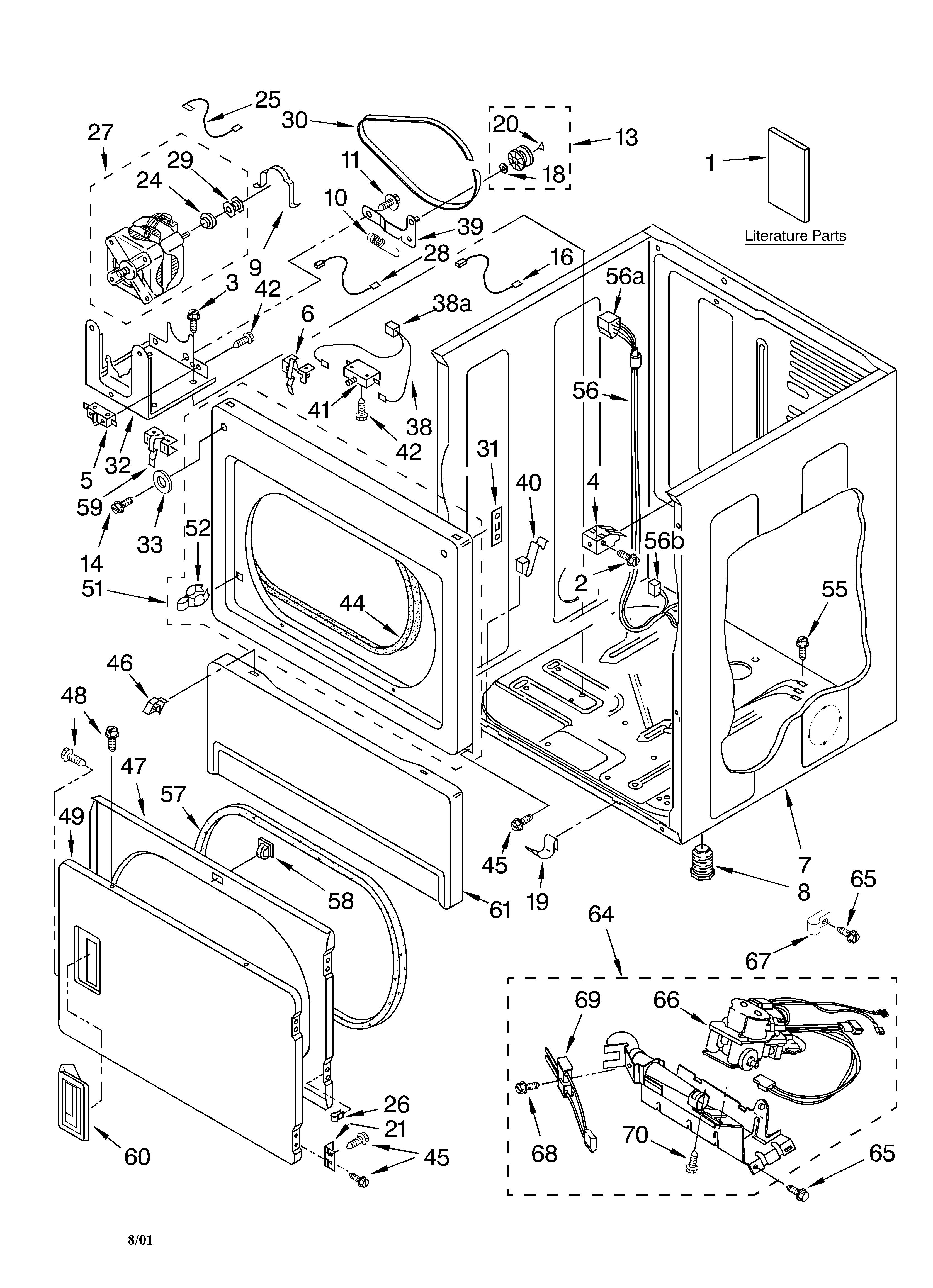 Lower cabinet and front panel/literature