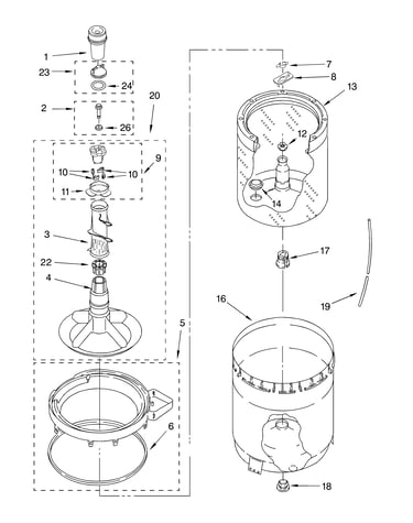 Agitator, basket and tub