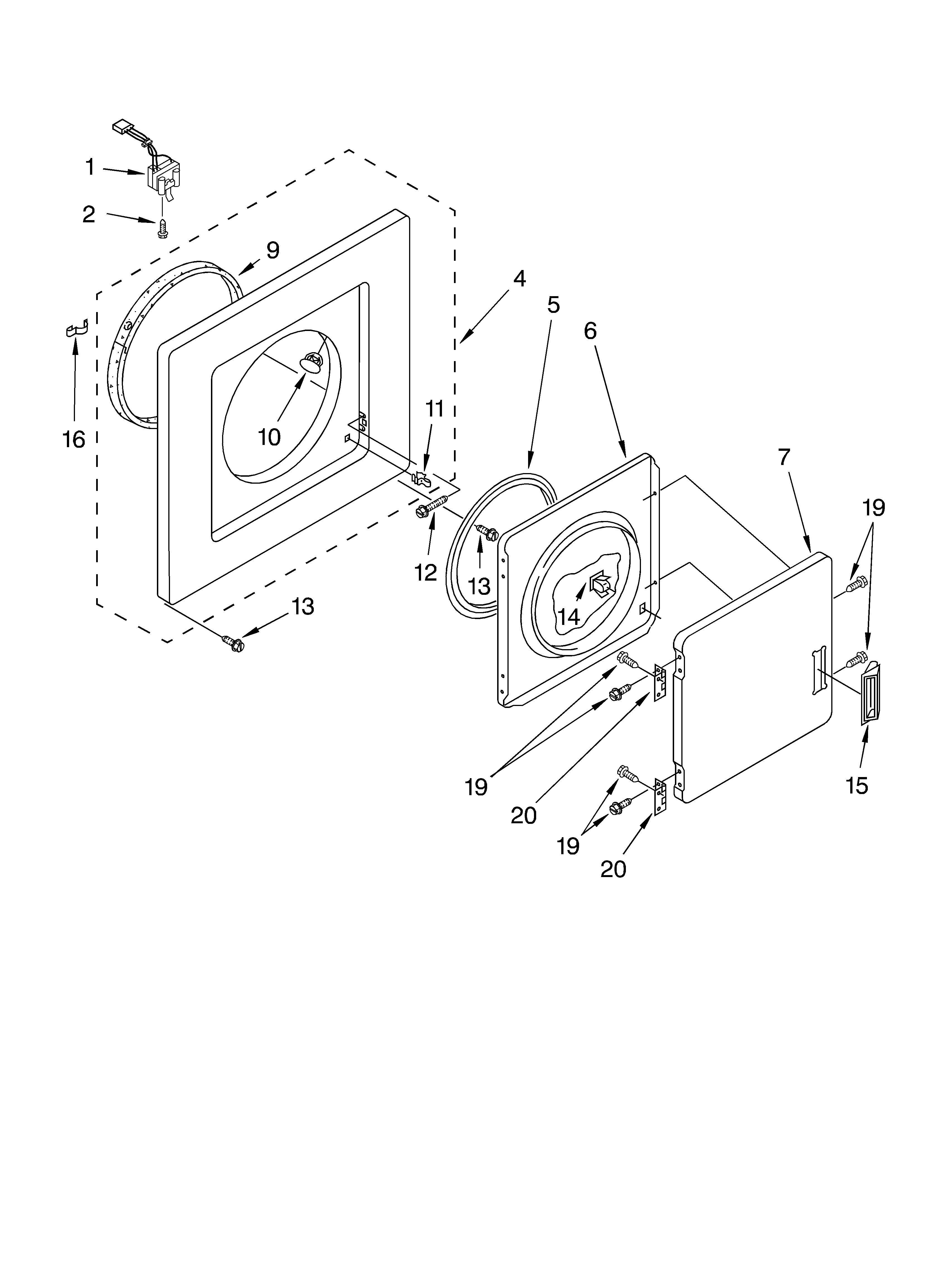 Dryer front panel and door