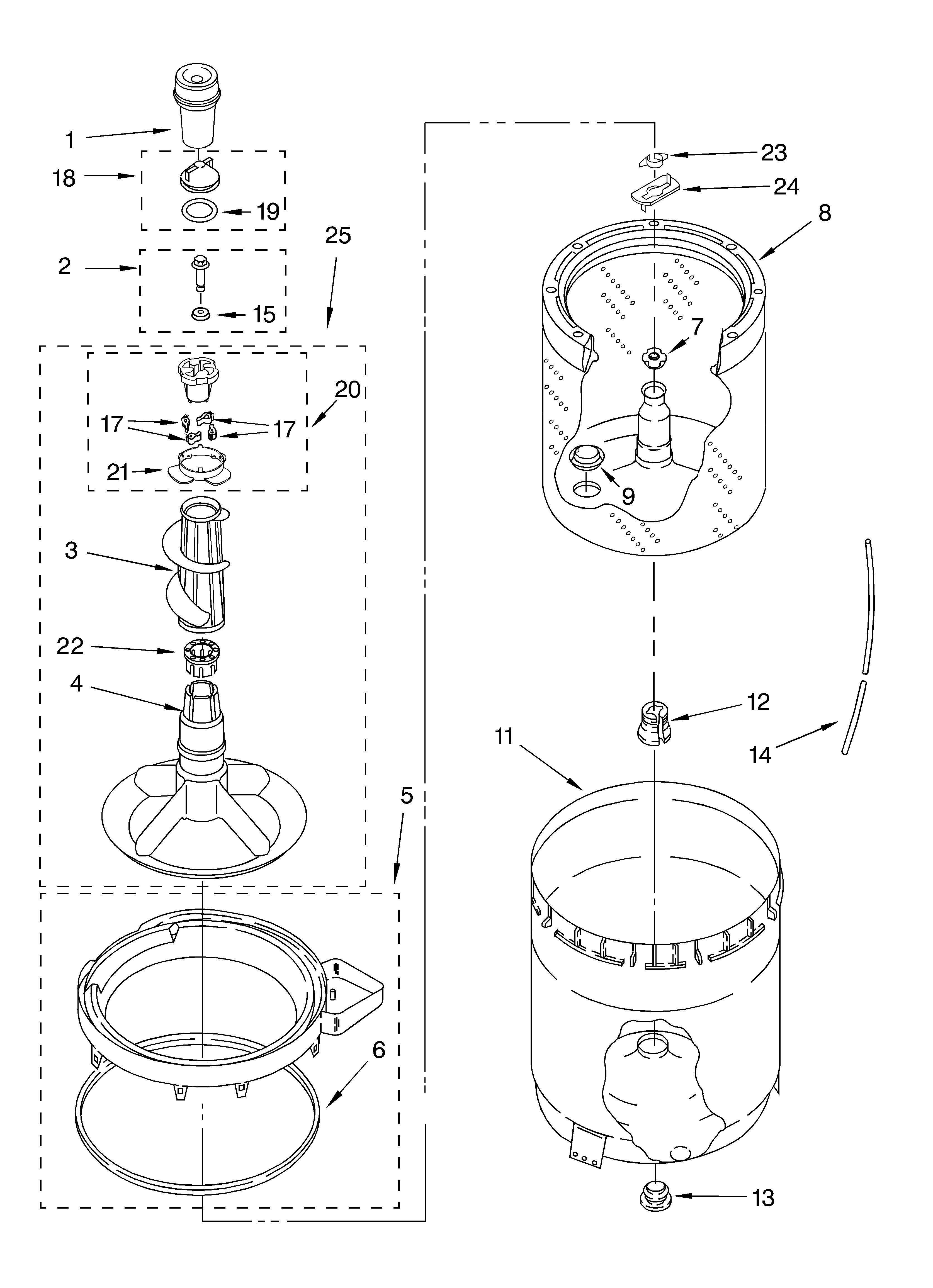 AGITATOR, BASKET AND TUB