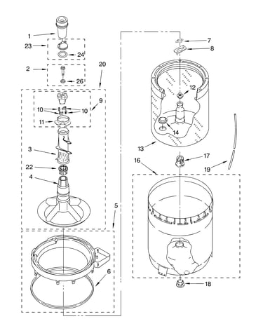 Agitator, basket and tub