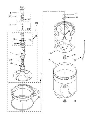 Agitator, basket and tub