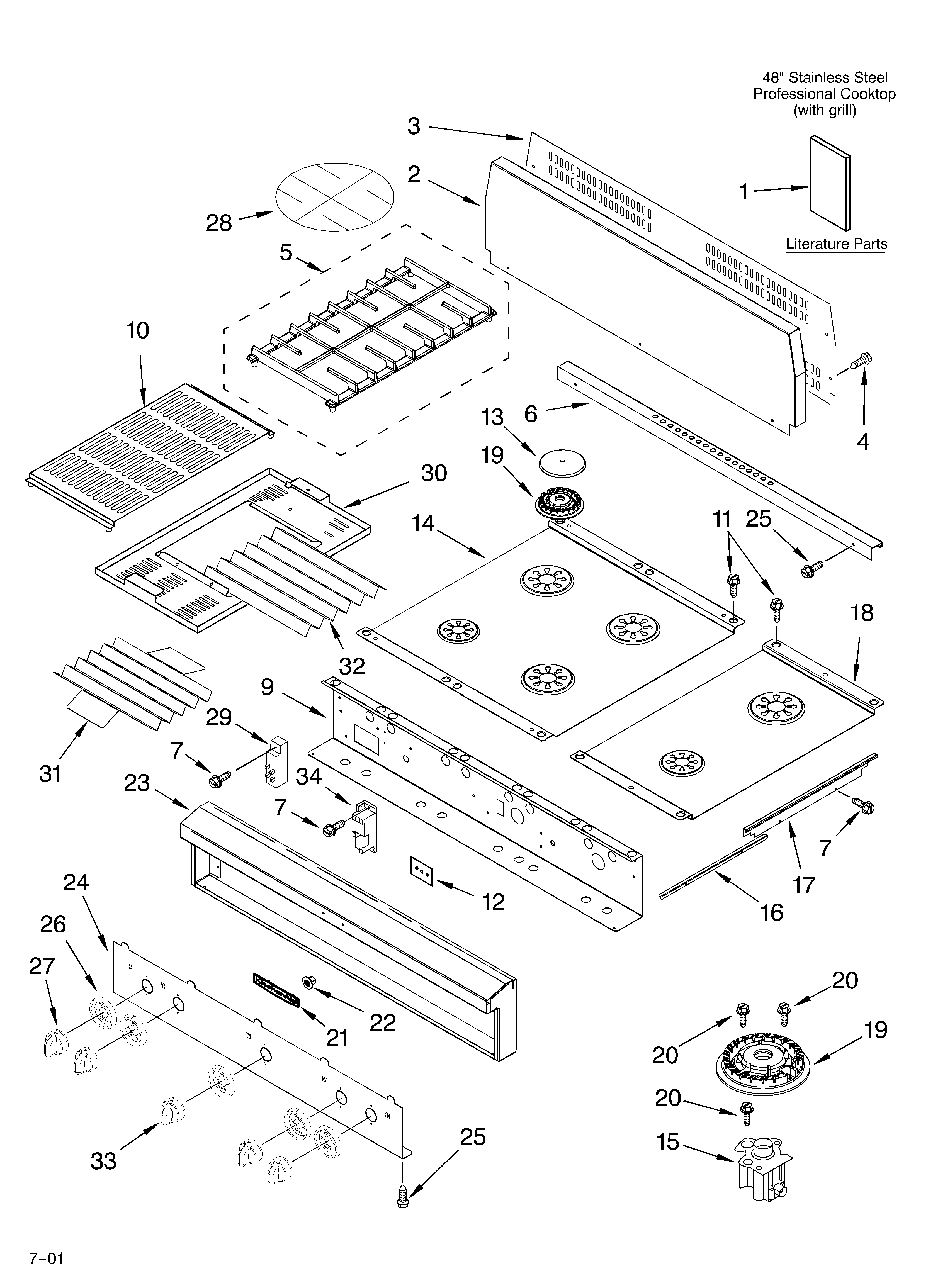 Cooktop, burner, and grate parts/literature