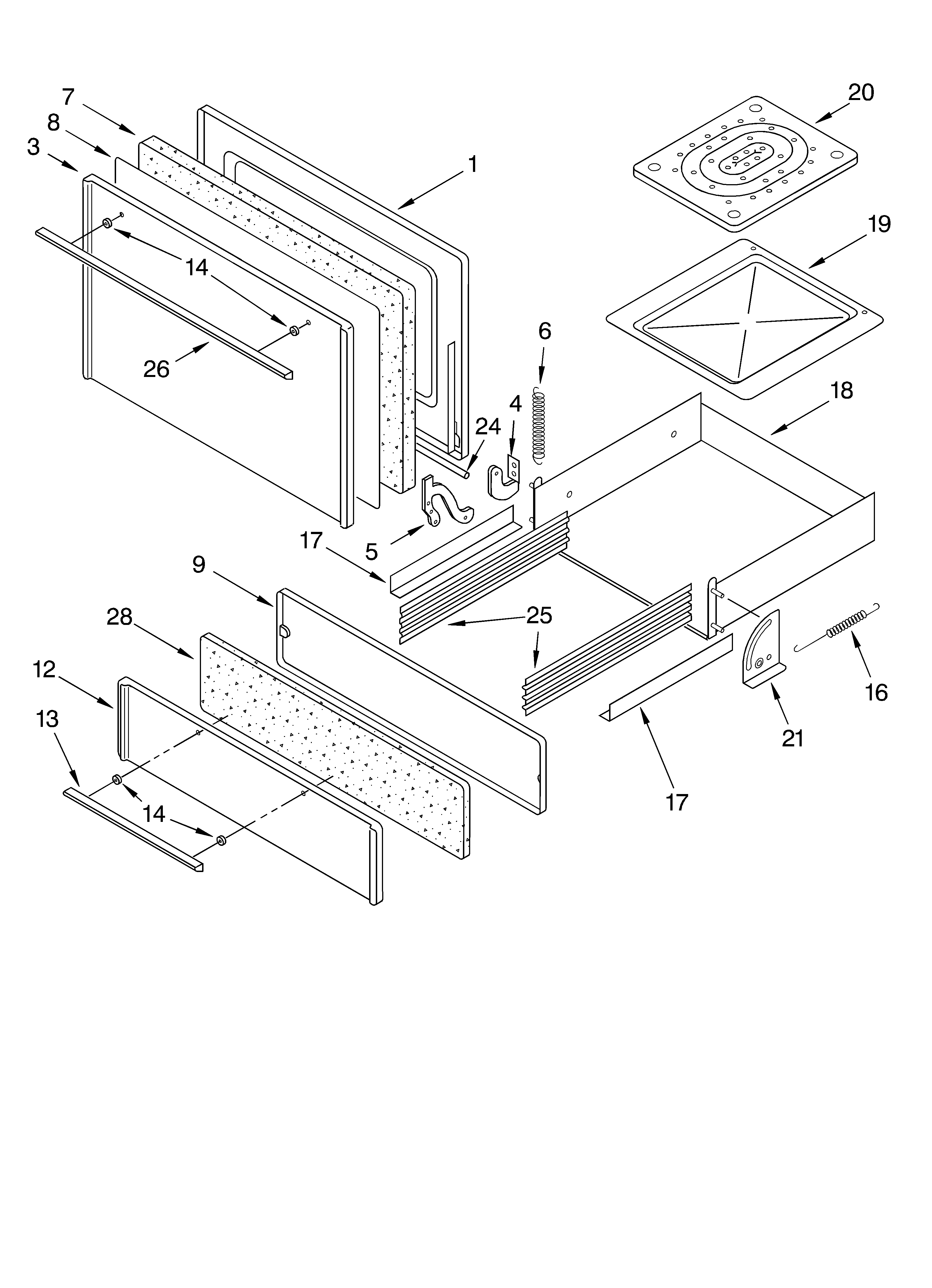 Oven door and broiler