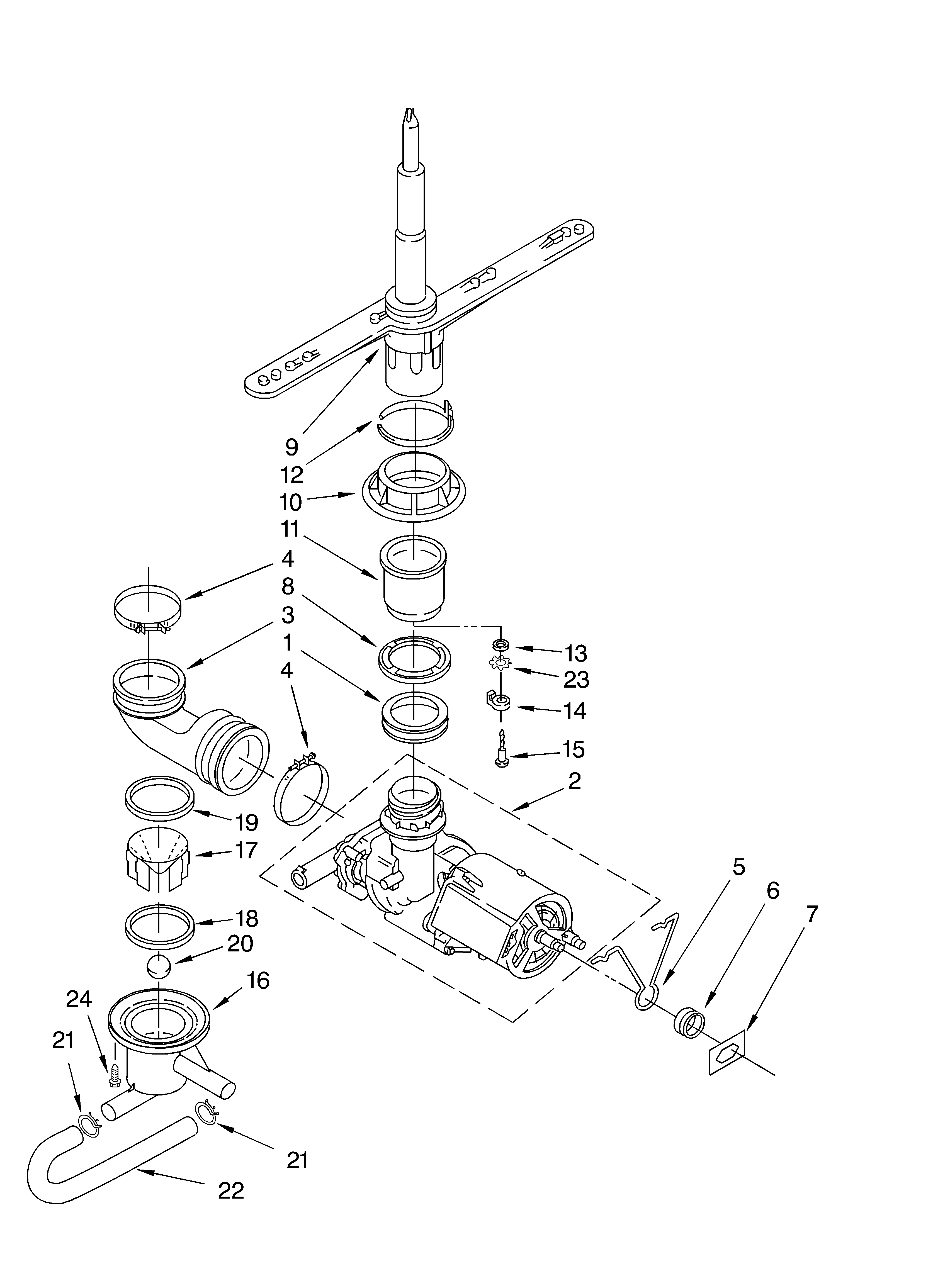 Pump and spray arm