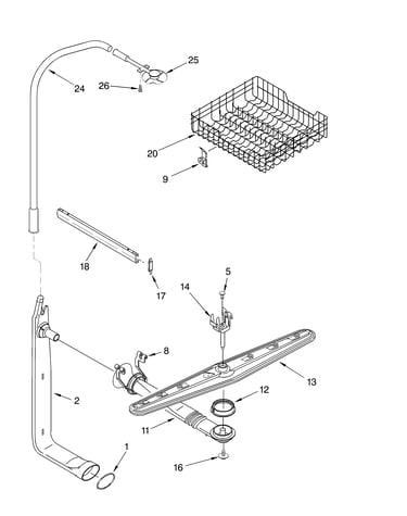 Upper dishrack and water feed