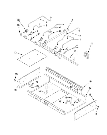 Burner box, gas valves, and switches