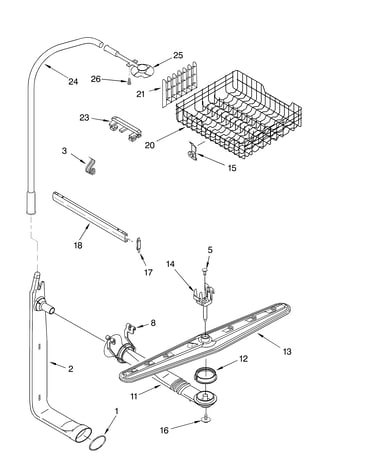 Upper dishrack and water feed