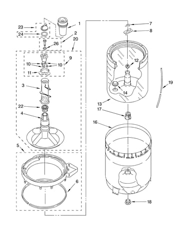Agitator, basket and tub