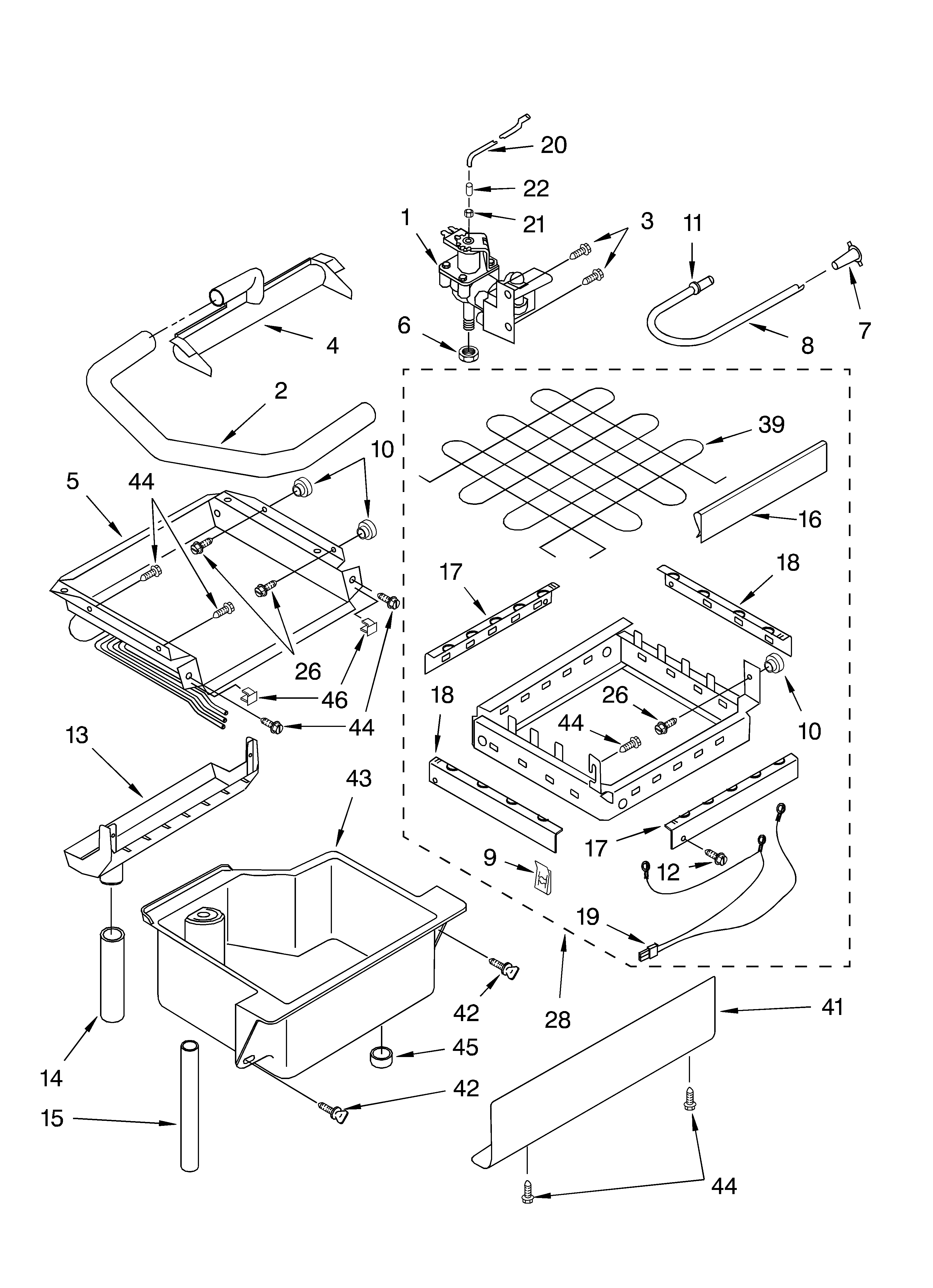 EVAPORATOR, ICE CUTTER GRID AND WATER