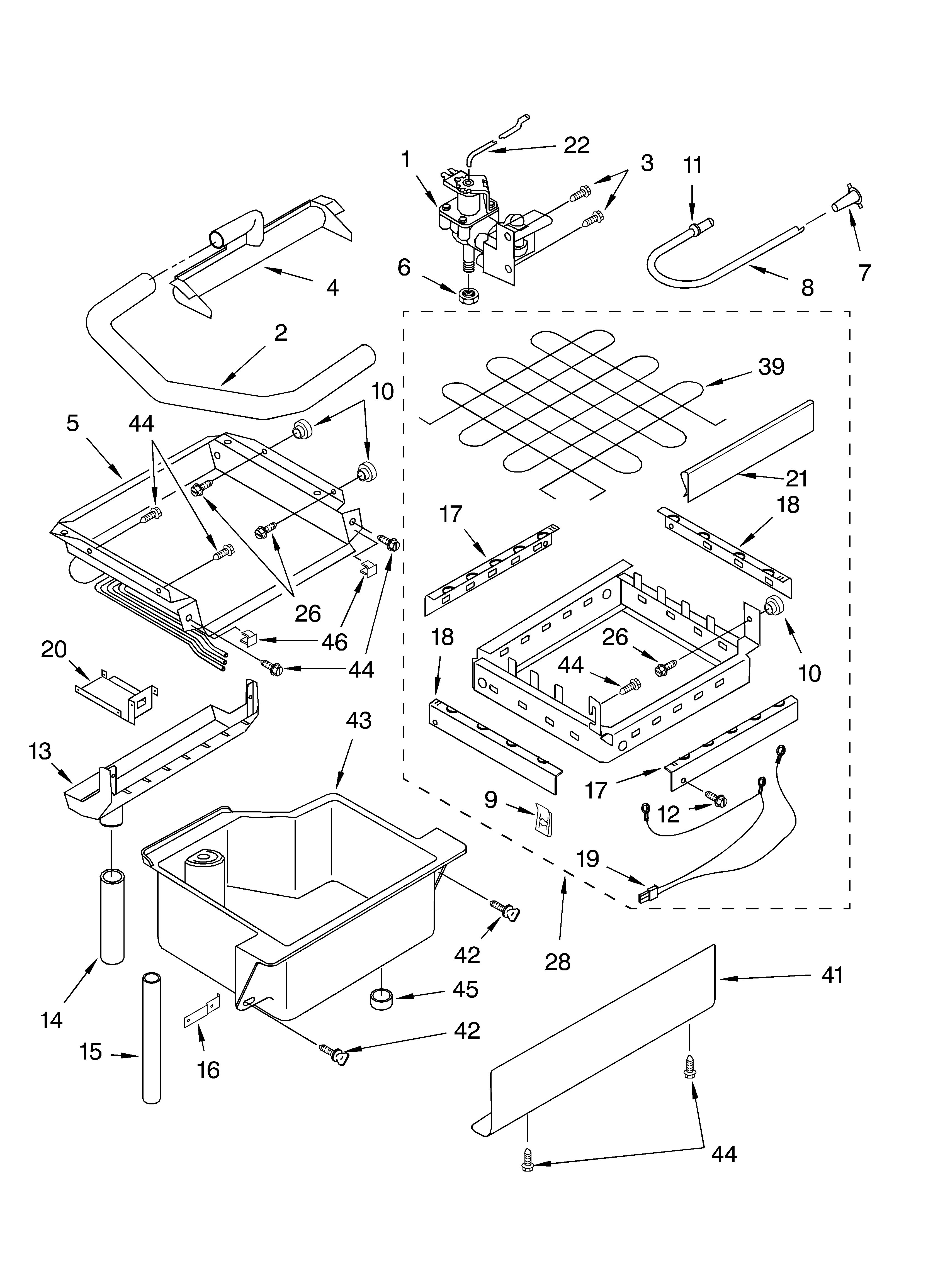 EVAPORATOR, ICE CUTTER GRID AND WATER