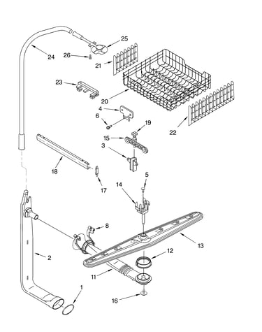 Upper dishrack and water feed