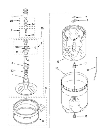 Agitator, basket and tub