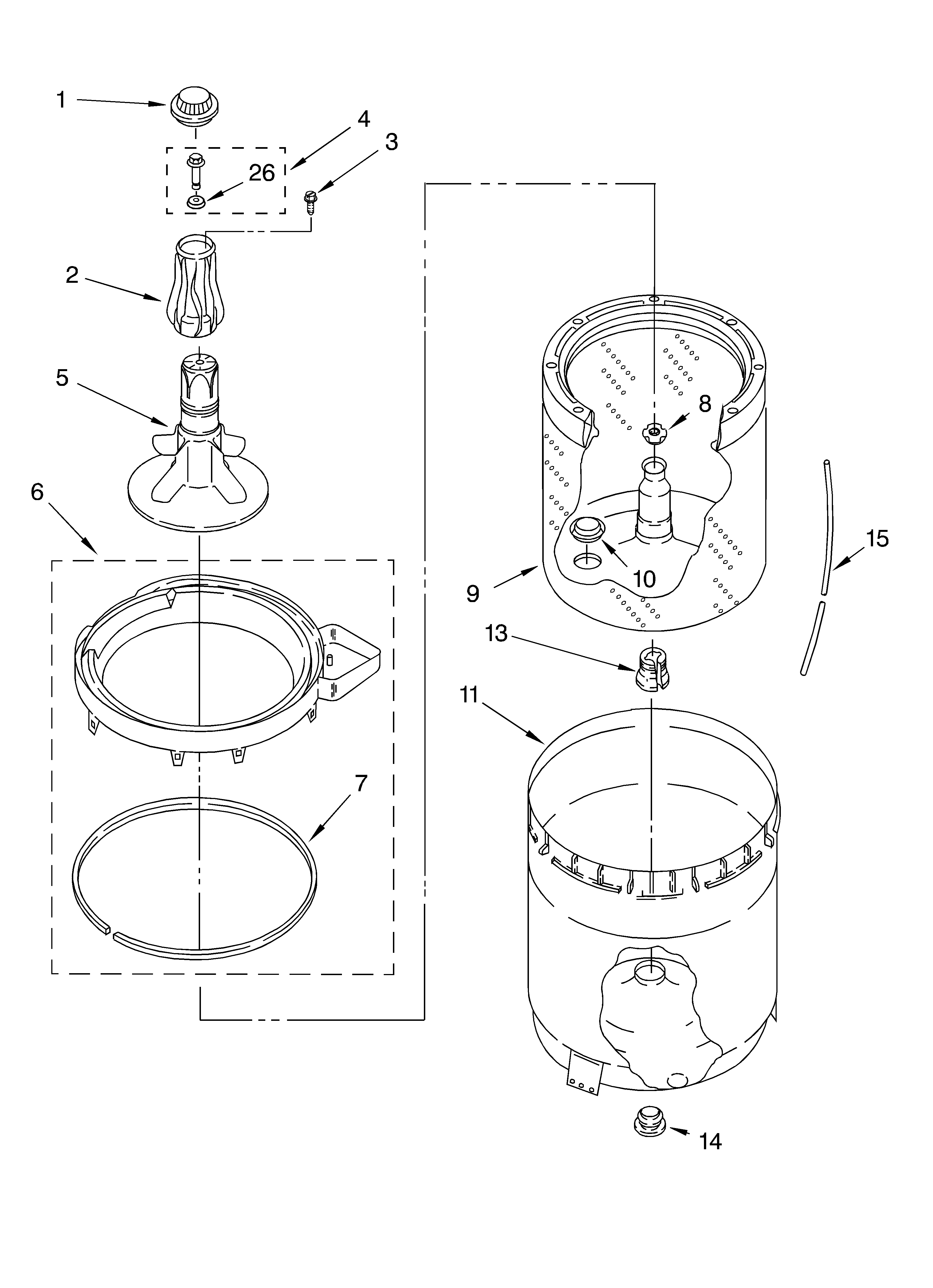Agitator, basket and tub