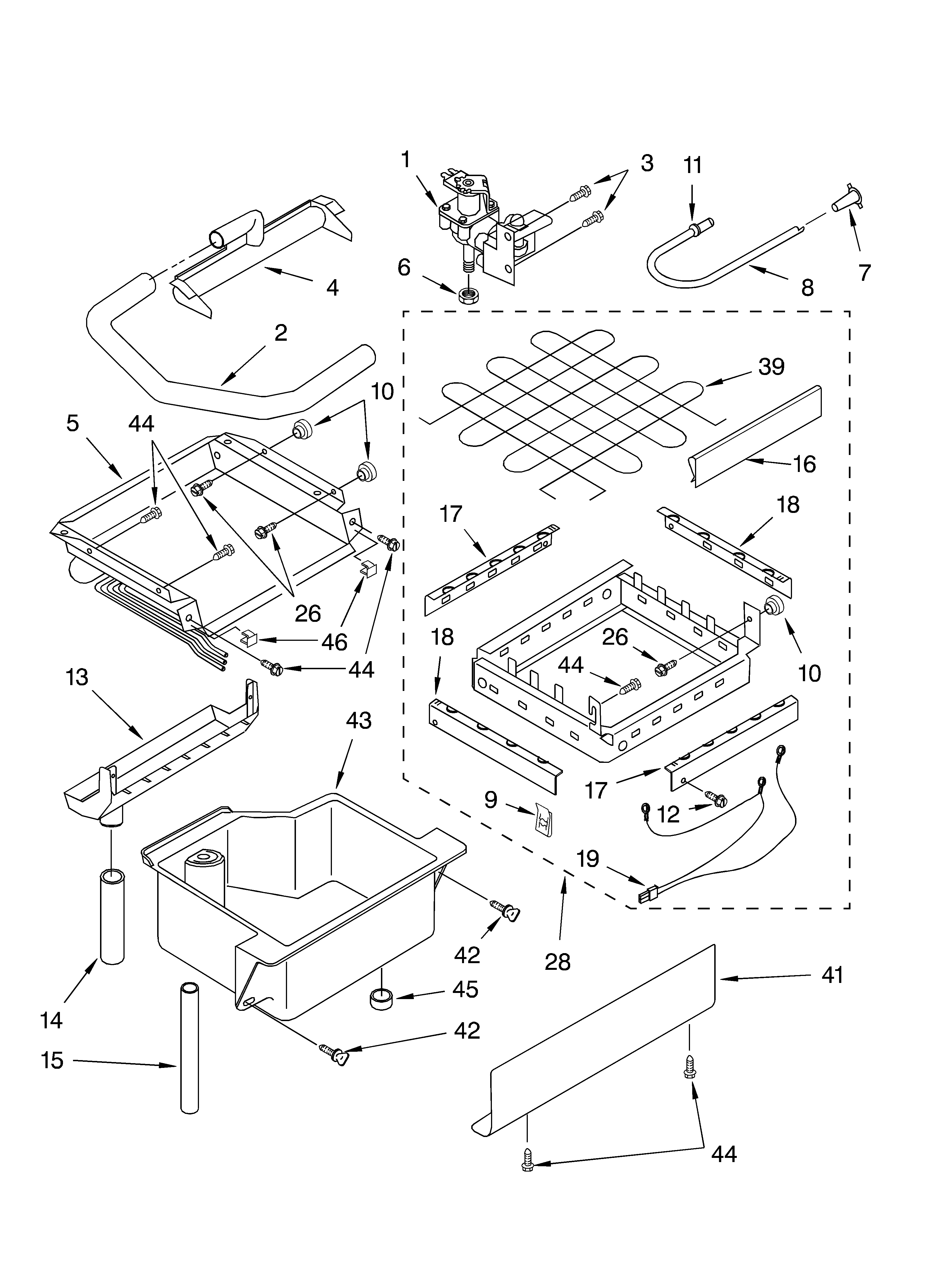 EVAPORATOR, ICE CUTTER GRID AND WATER