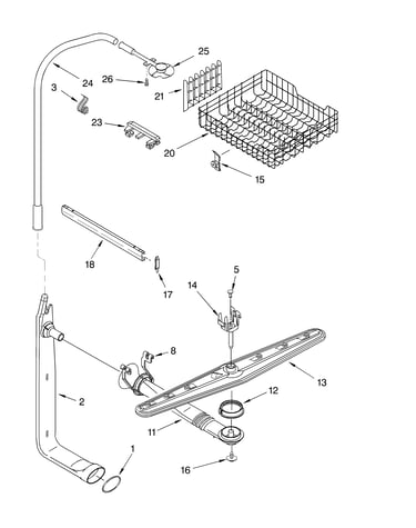 Upper dishrack and water feed