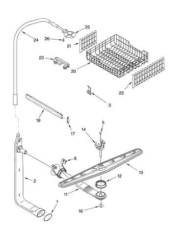 Upper dishrack and water feed
