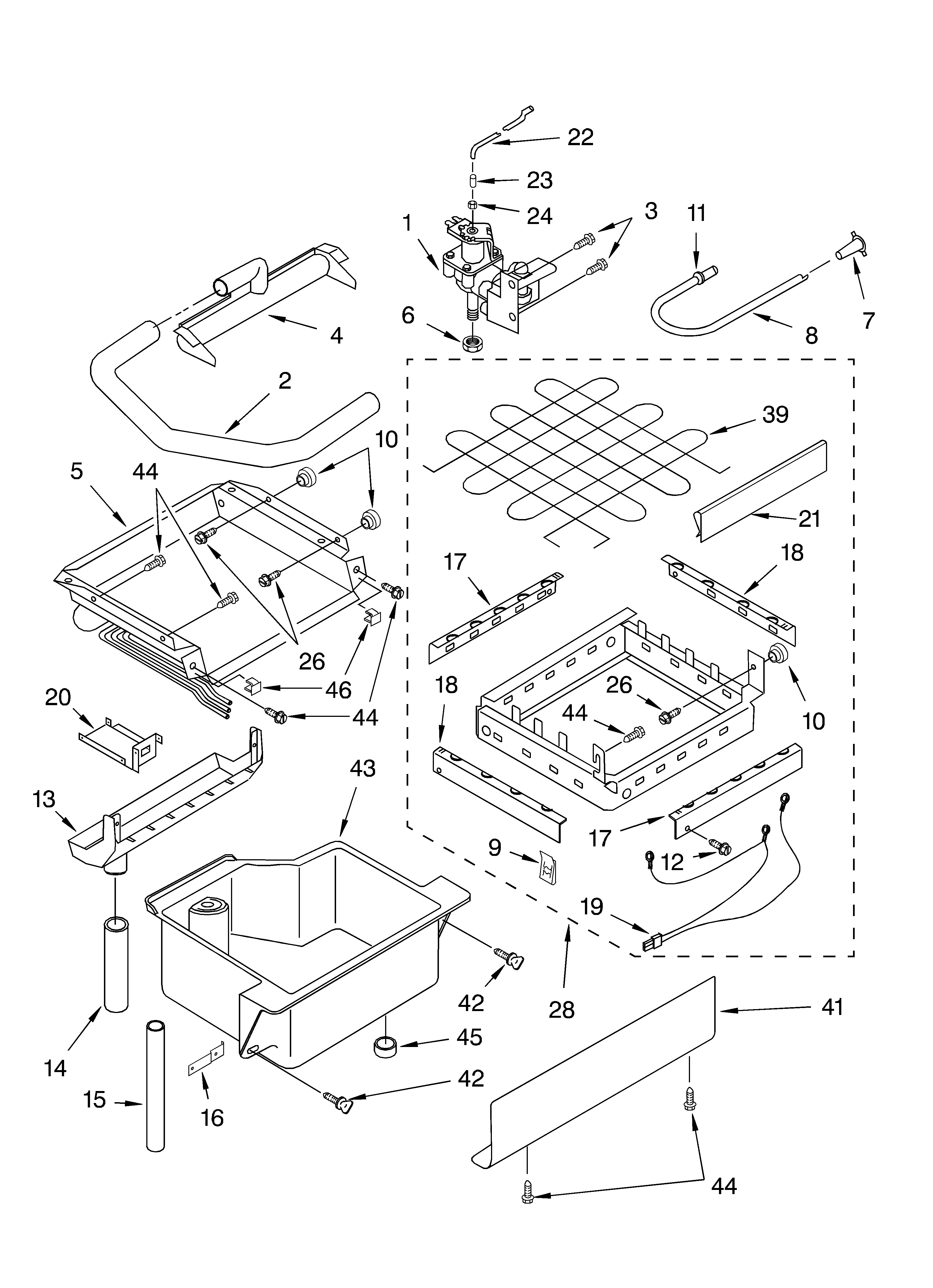 Evaporator, ice cutter grid and water